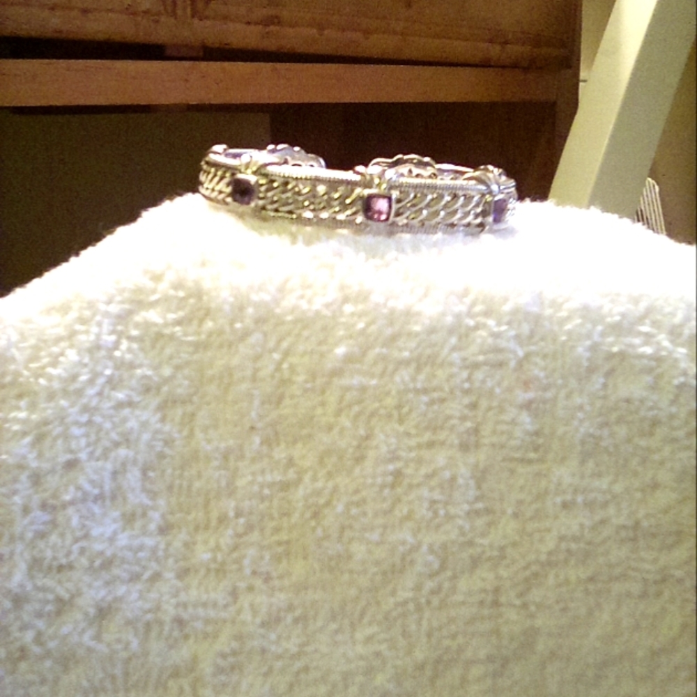 Judith Ripka Silver and Amethyst Intricate Cuff Bracelet
